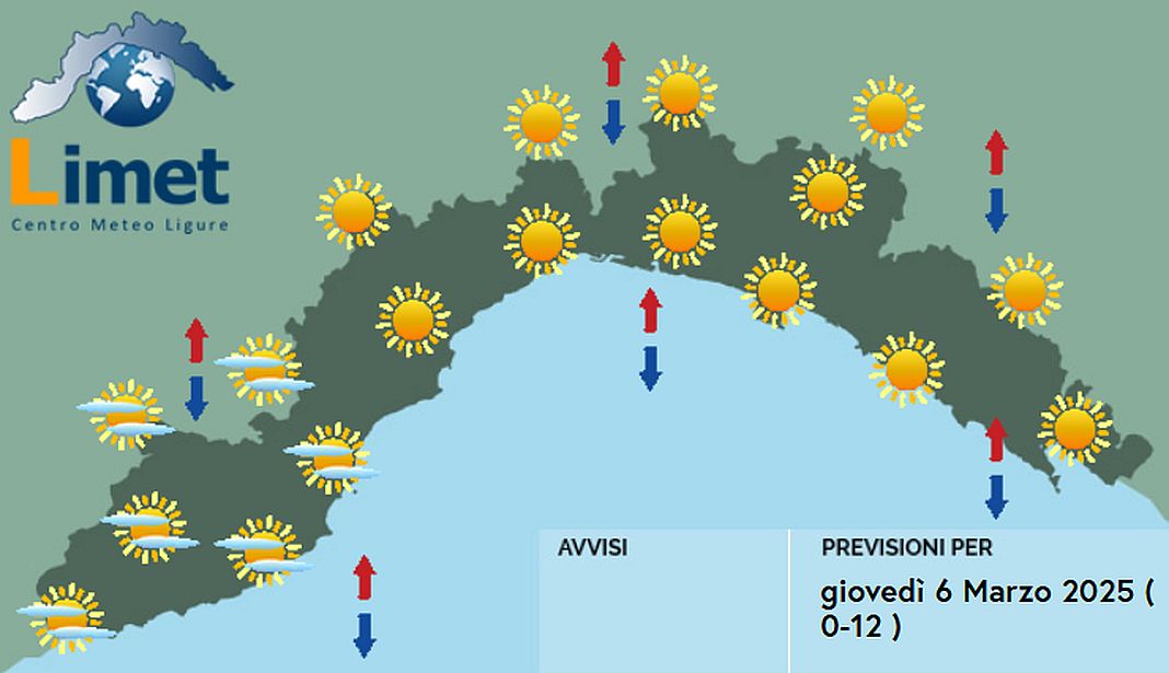 meteo Liguria giovedì 6 marzo 2025