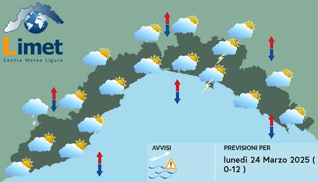 Meteo Liguria lunedì 24 marzo 2025