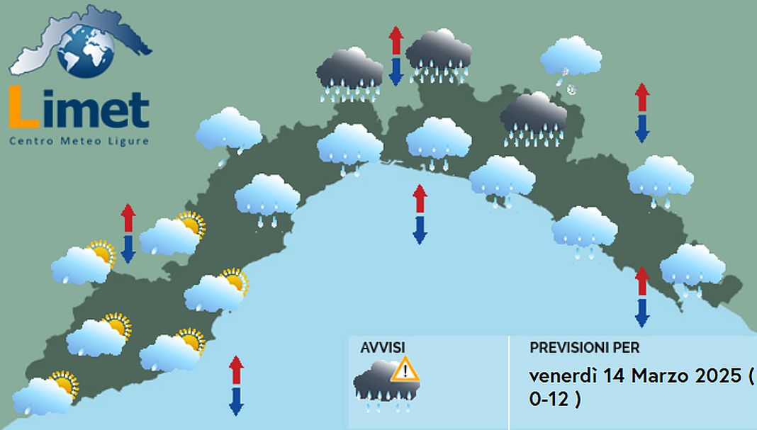 meteo Liguria venerdì 14 marzo 2025