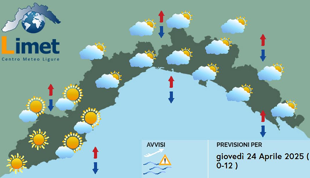 meteo Liguria giovedì 24 aprile 2025