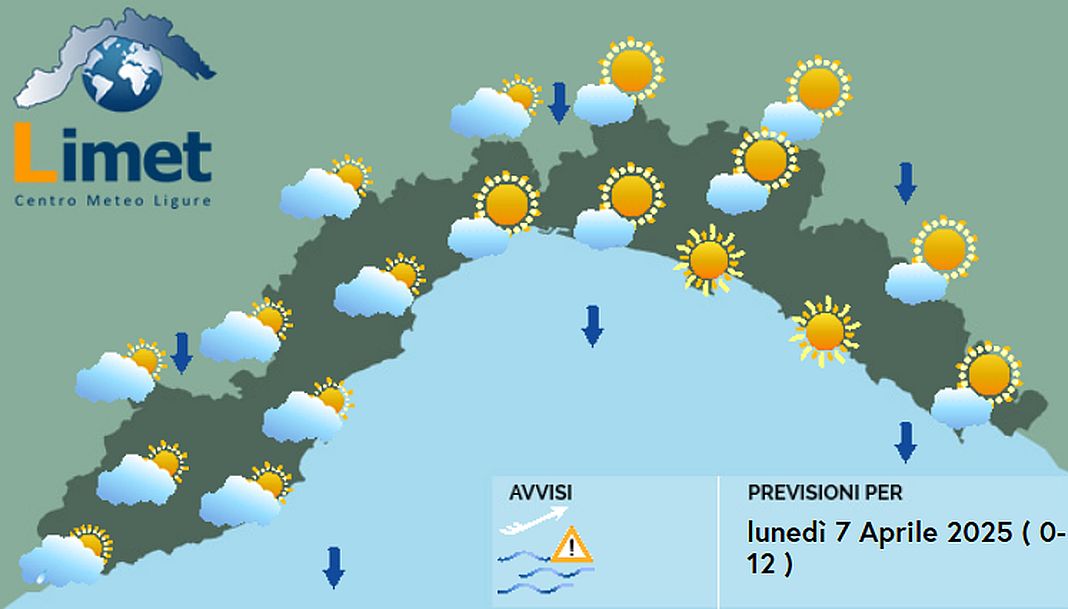 meteo Liguria lunedì 7 aprile 2025