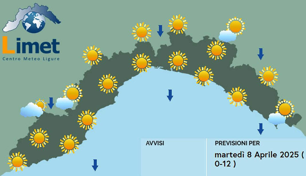meteo Liguria martedì 8 aprile 2025
