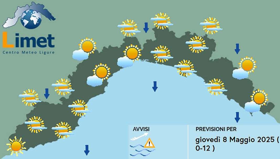 meteo liguria giovedì 8 maggio 2025