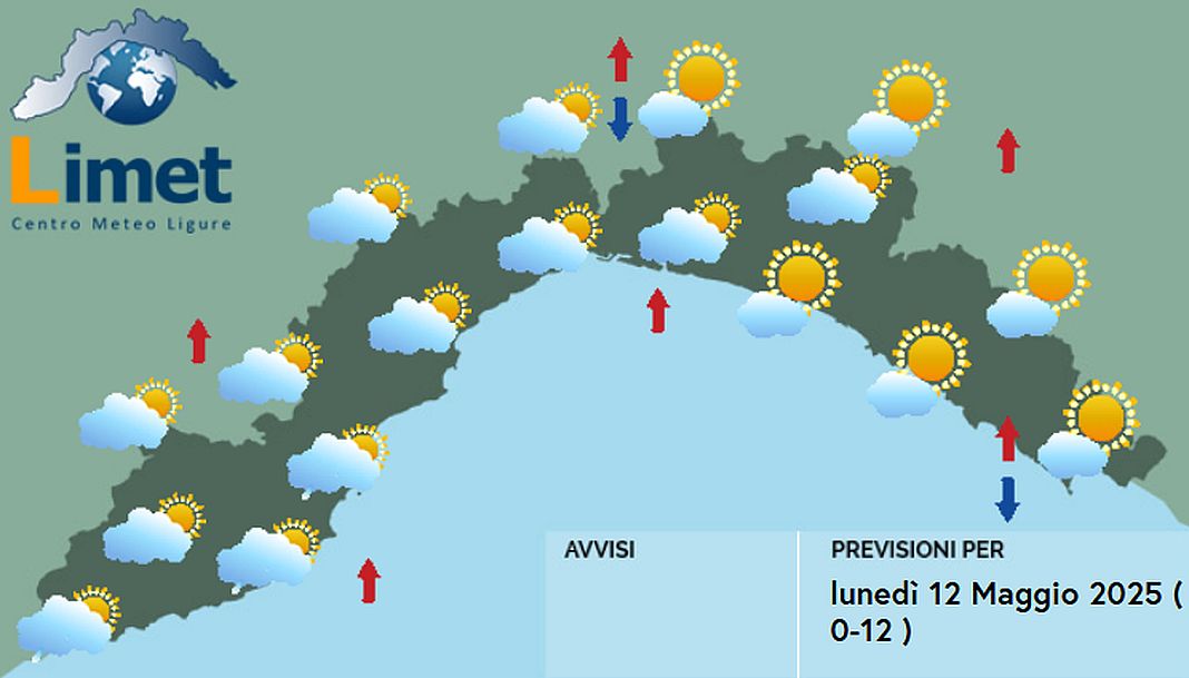 Meteo Liguria lunedì 12 maggio 2025