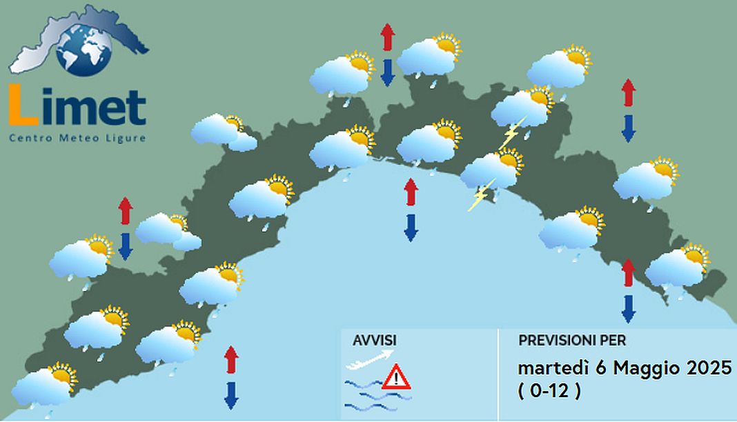 meteo Liguria martedì 6 maggio 2025