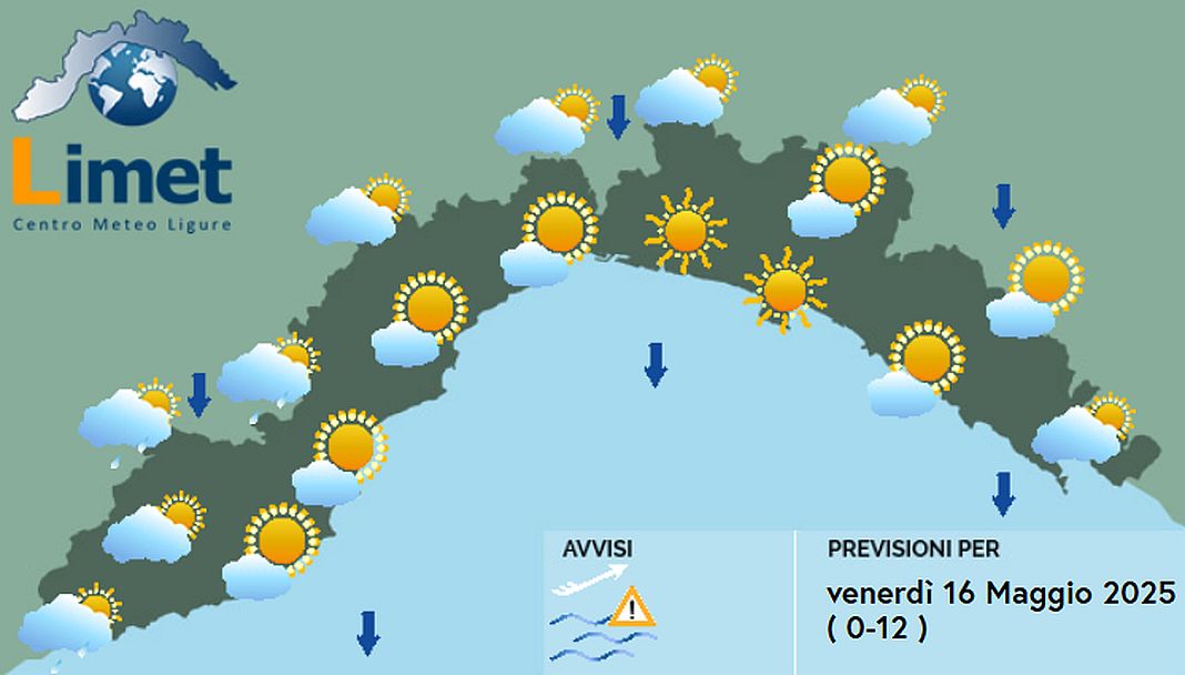 meteo Liguria 16 maggio 2025