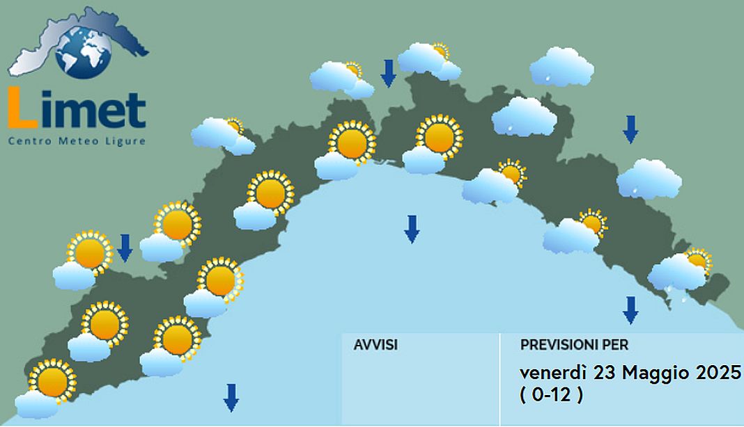 meteo Liguria venerdì 23 maggio 2025
