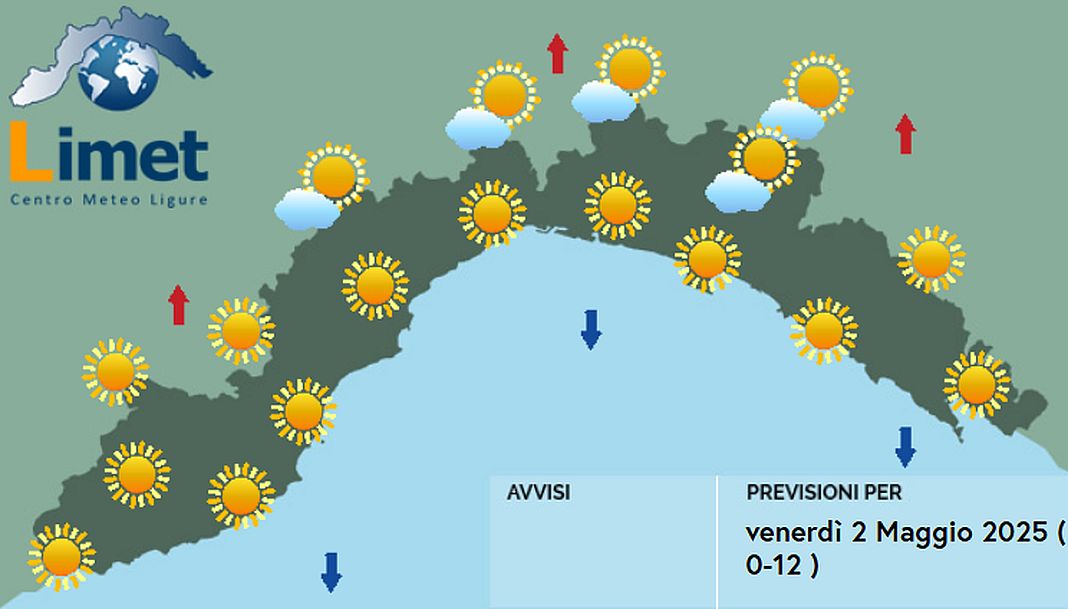 Meteo Liguria venerdì 2 maggio 2025
