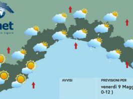 meteo Liguria venerdì 9 maggio 2025