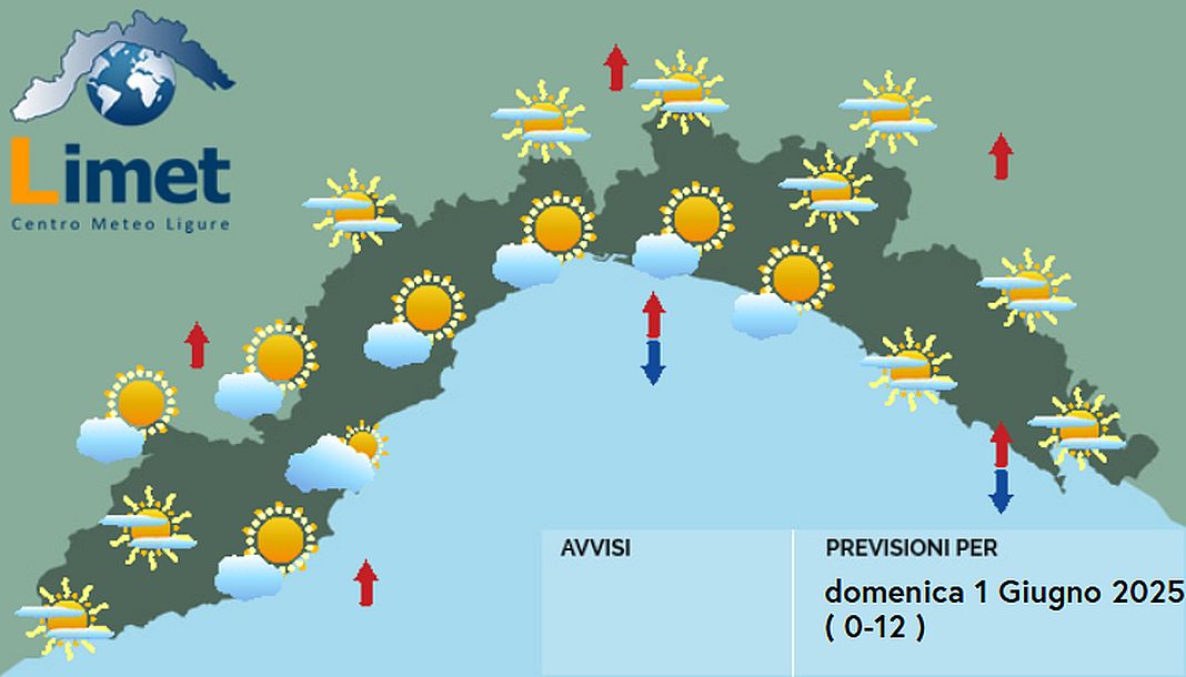 meteo Liguria domenica 1 giugno 2025