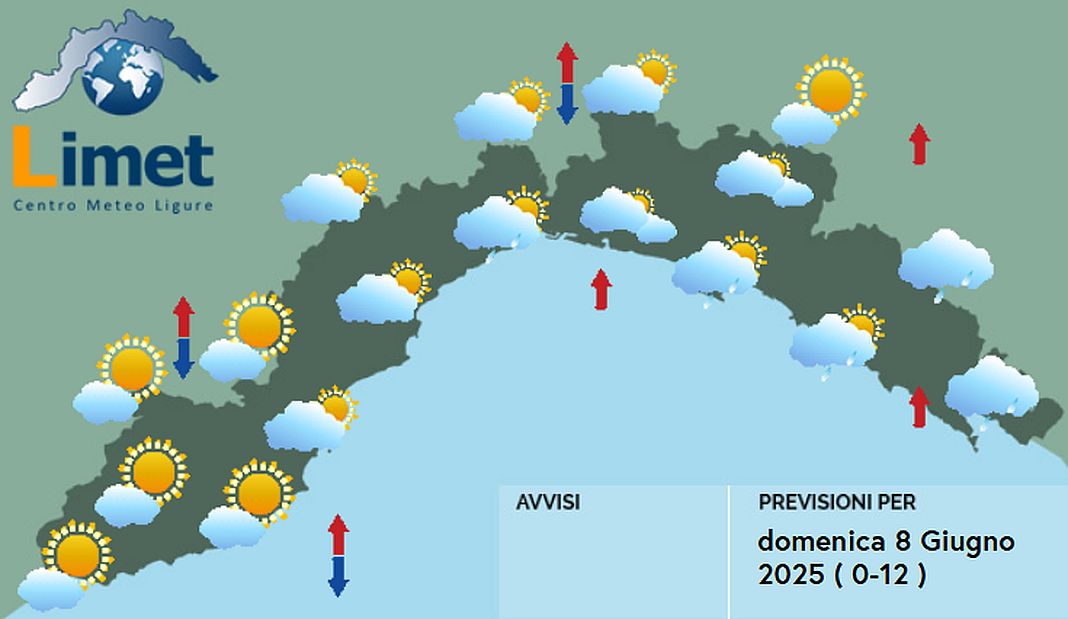 meteo Liguria domenica 8 giugno 2025