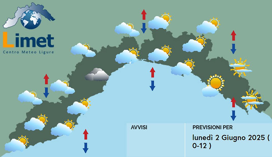 meteo Liguria lunedì 2 giugno 2025