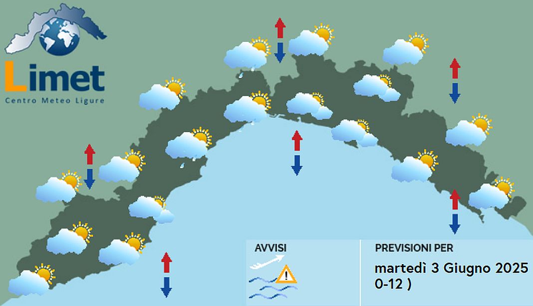 meteo Liguria martedì 3 giugno 2025