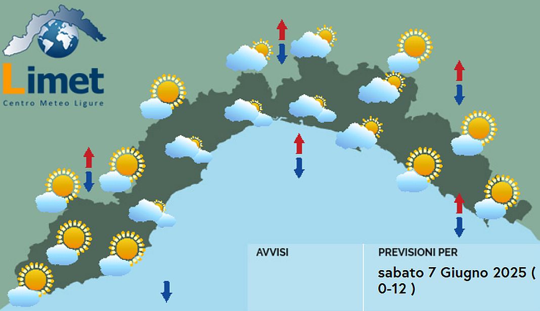 meteo Liguria sabato 7 giugno 2025