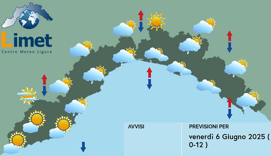 meteo Liguria venerdì 5 giugno 2025