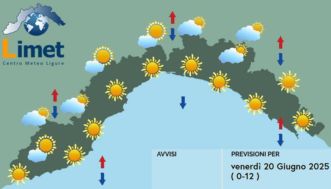 meteo Liguria venerdì 20 giugno 2025