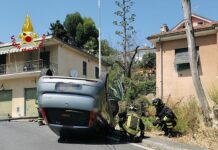 San Lorenzo al Mare, auto ribaltata, illeso il conducente San Lorenzo auto capottata