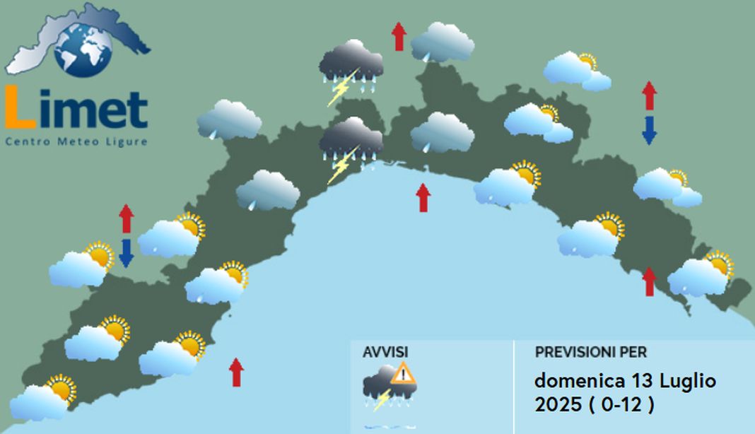 meteo Liguria domenica 13 luglio 2025