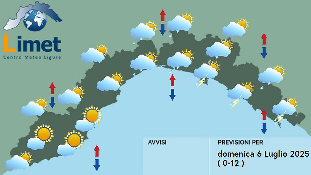 meteo Liguria domenica 6 luglio 2025