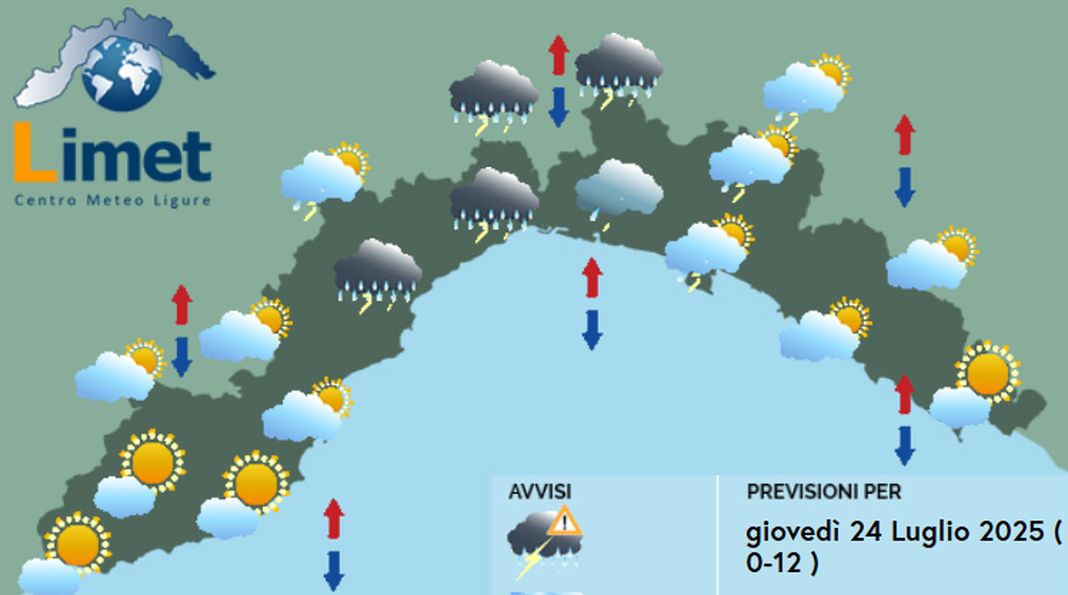meteo Liguria giovedì 24 luglio 2025