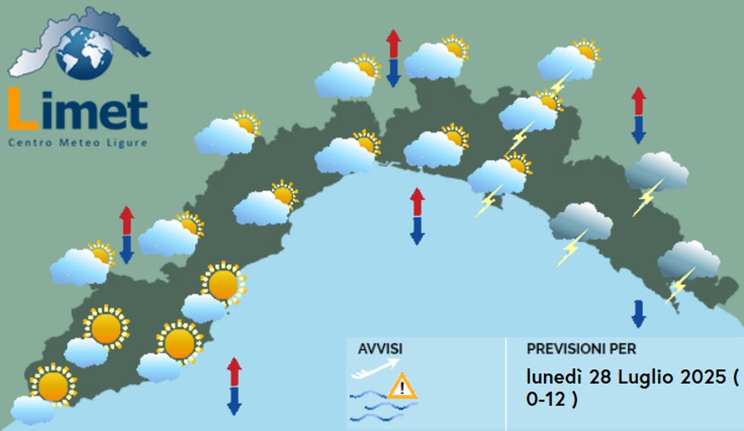meteo Liguria lunedì 28 luglio 2025