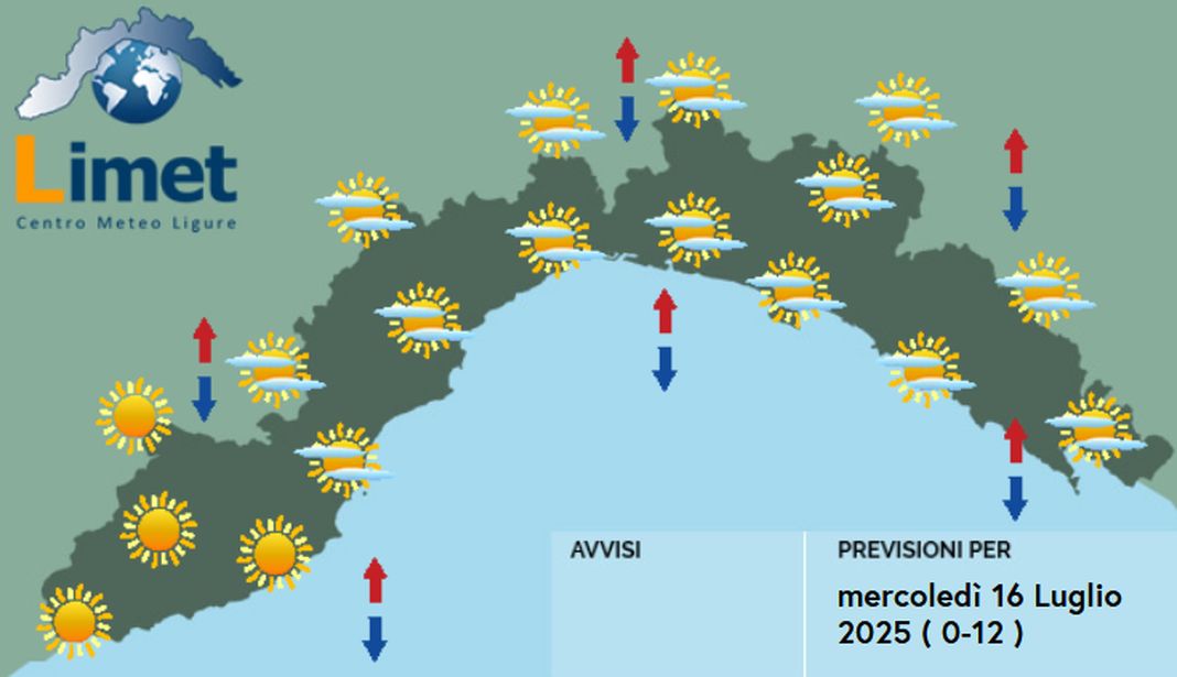 meteo liguria mercoledì 16 luglio 2025