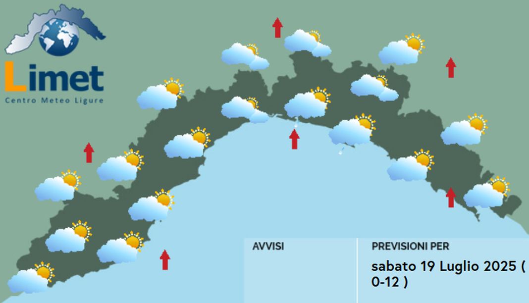 meteo Liguria sabato 19 luglio 2025