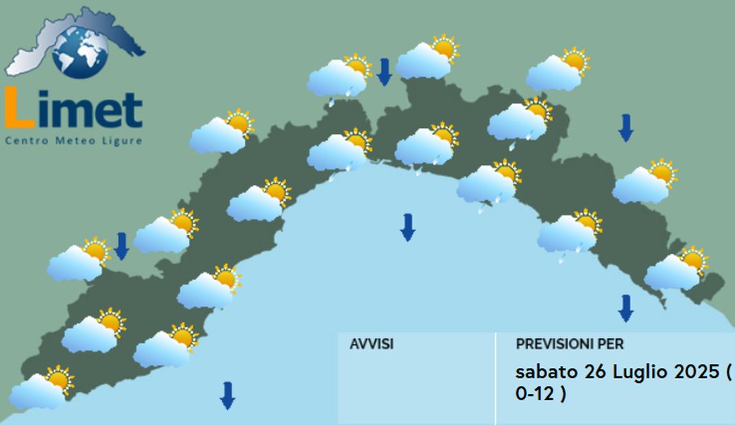 meteo Liguria sabato 26 luglio 2025