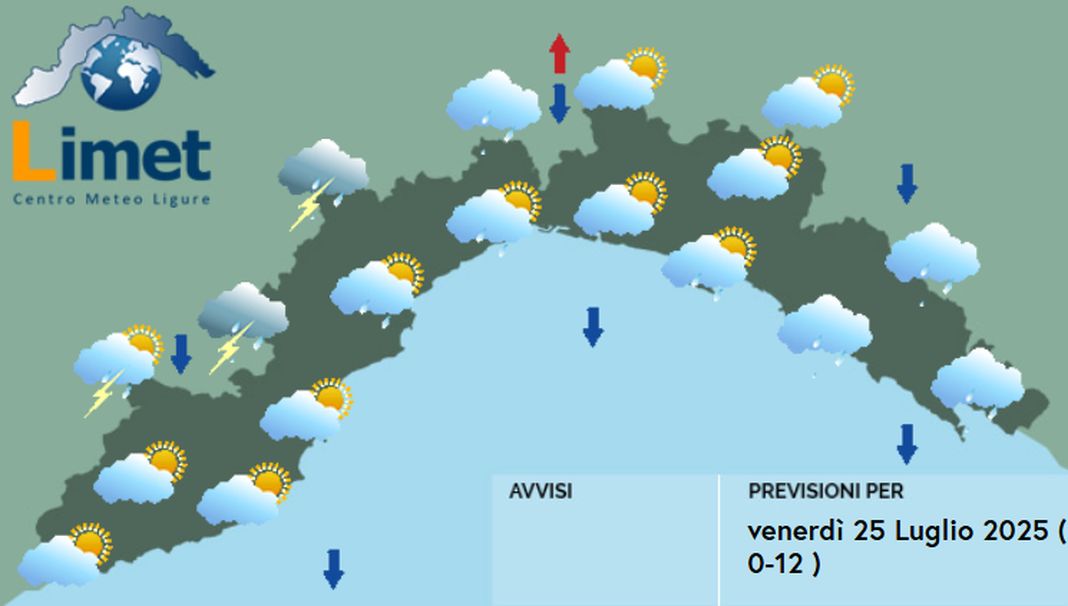 meteo Liguria venerdì 25 luglio 2025