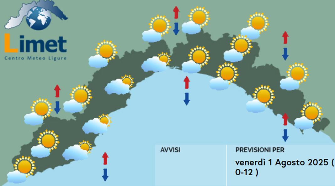 meteo Liguria venerdì 1 agosto 2025