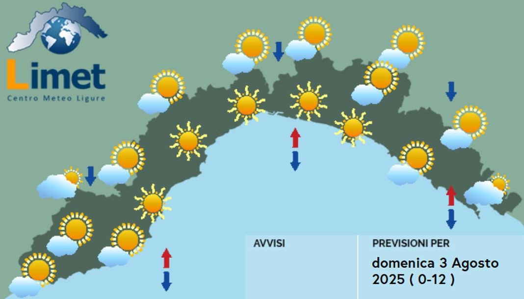 meteo Liguria domenica 3 agosto 2025