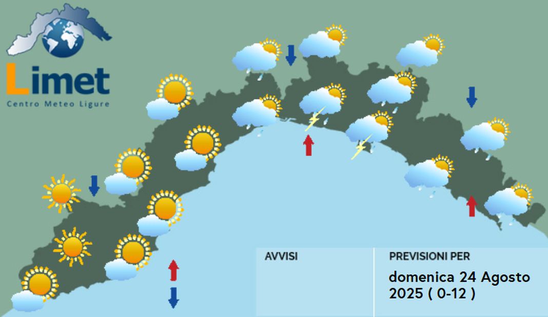 meteo Liguria domenica 24 agosto 2025