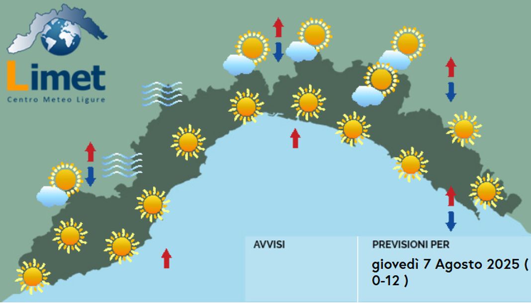 meteo Liguria giovedì 7 agosto 2025