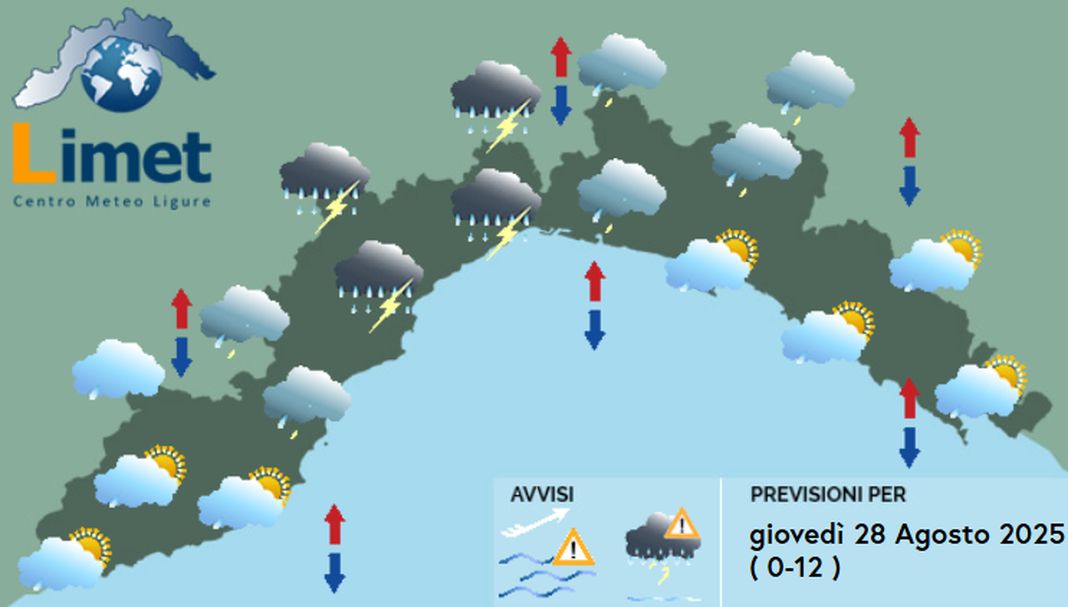 meteo Liguria giovedì 28 agosto 2025