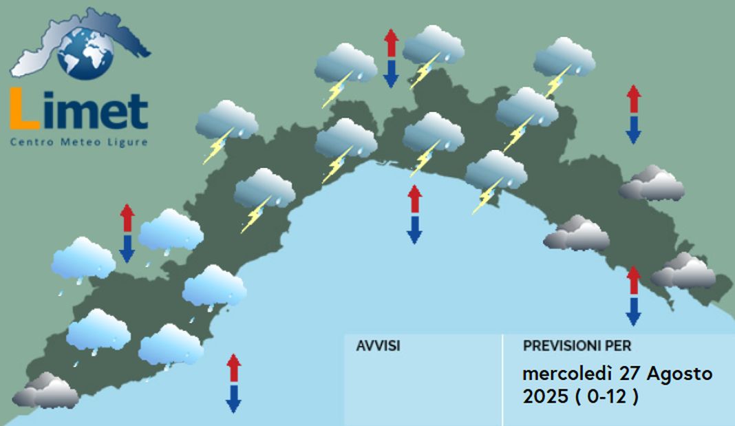 meteo Liguria mercoledì 27 agosto 2025