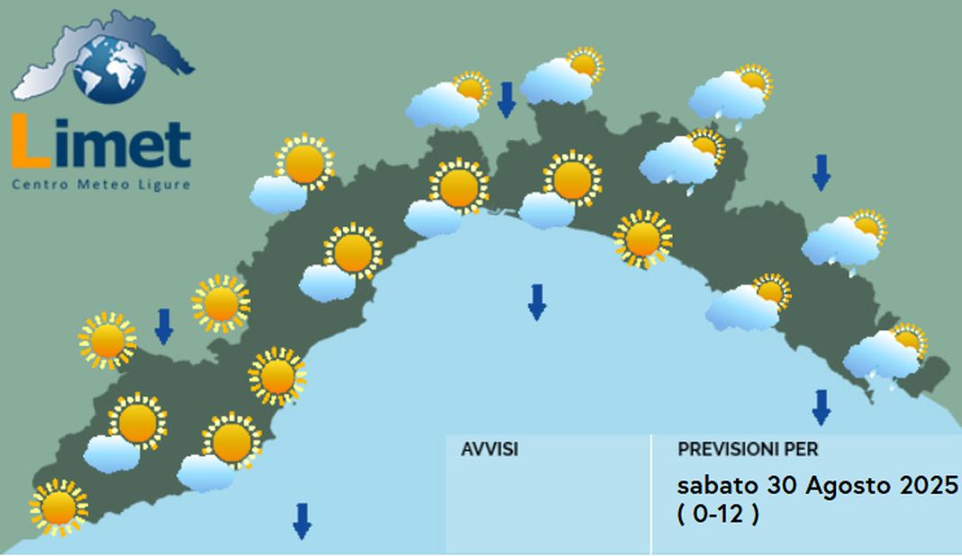 meteo Liguria sabato 30 agosto 2025