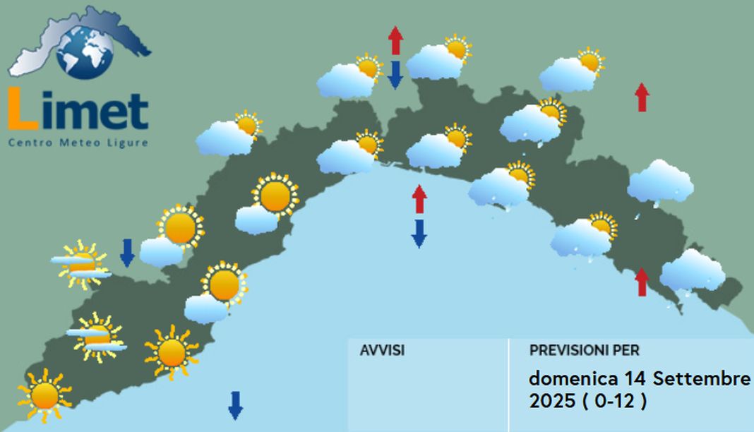 meteo Liguria domenica 14 settembre 2025