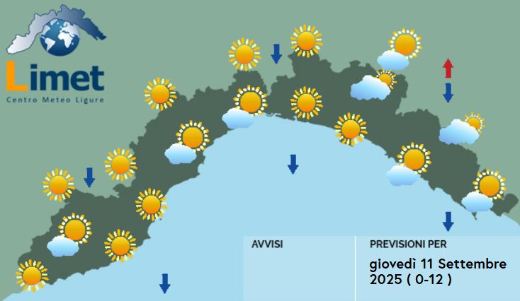 meteo Liguria giovedì 11 settembre 2025