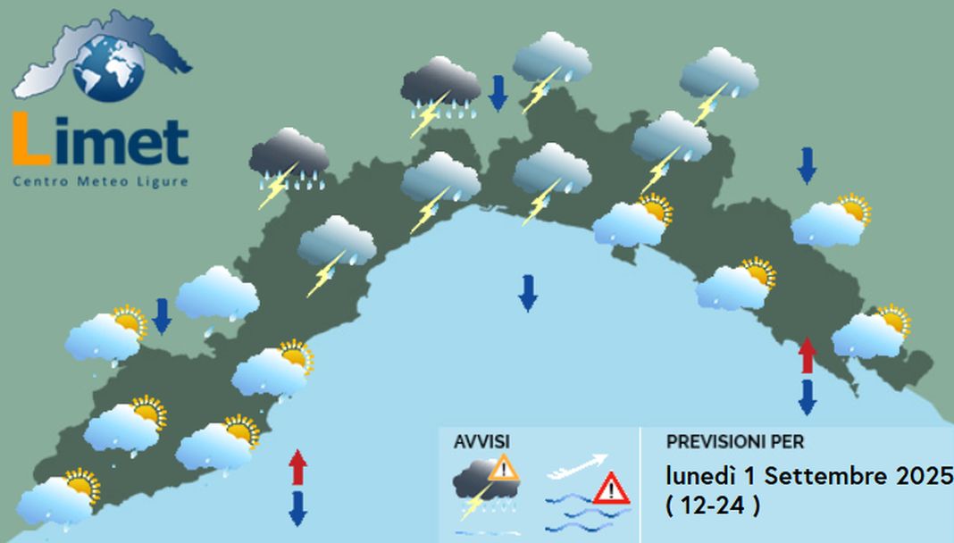 meteo Liguria lunedì 1 settembre 2025