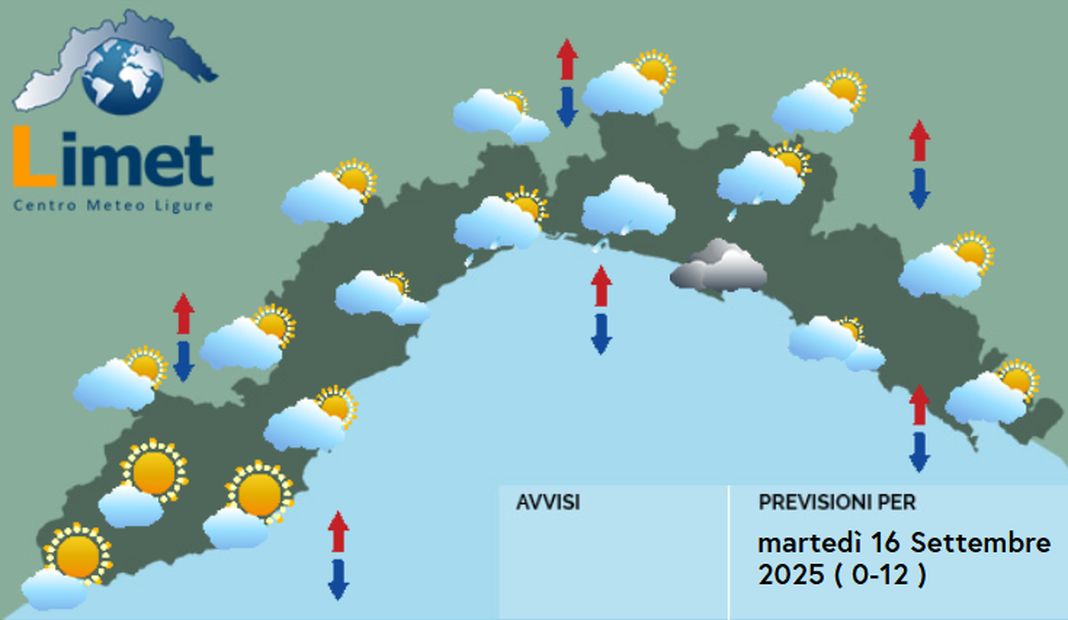 meteo Liguria martedì 16 settembre 2025