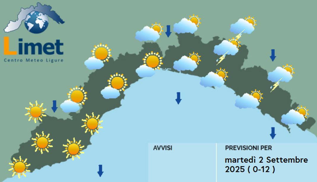 meteo Liguria martedì 2 settembre 2025