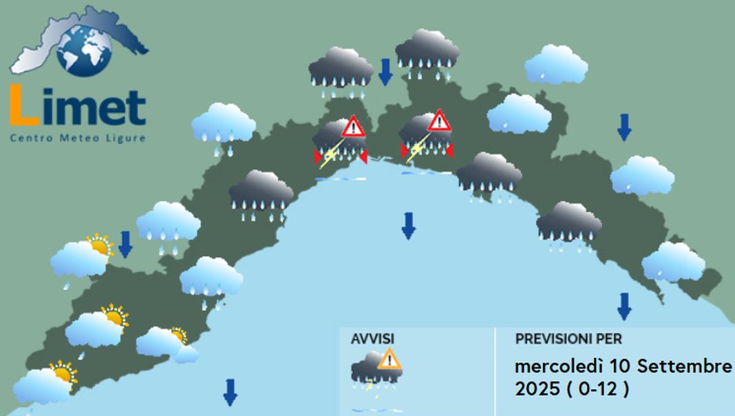 Meteo Liguria mercoledì 10 settembre 2025