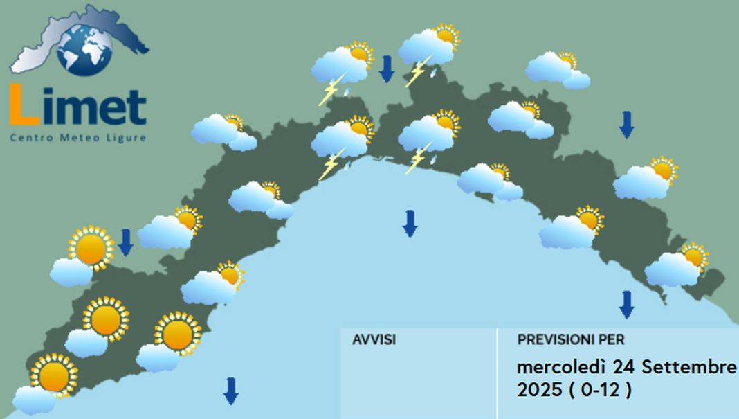 meteo Liguria mercoledì 25 settembre 2025