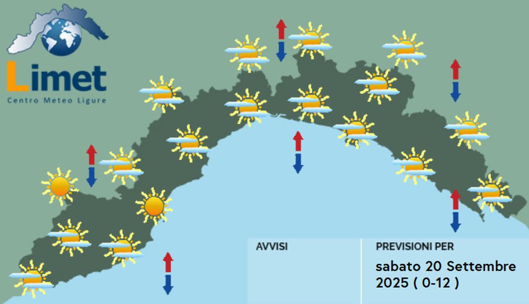 meteo Liguria sabato 20 settembre 2025