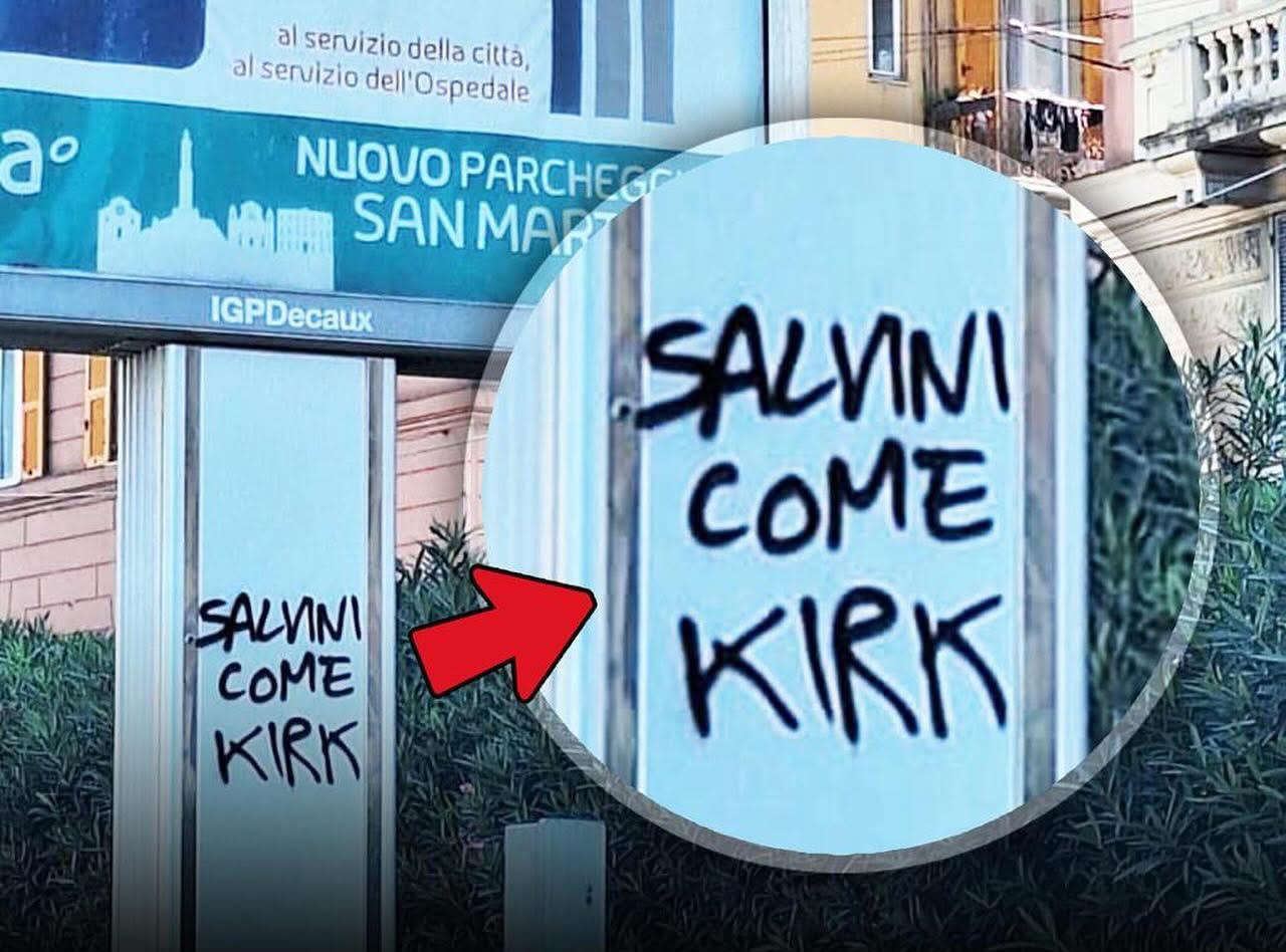 Scritte contro Salvini corso Europa Genova