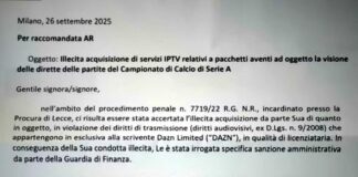 Dazn scrive agli utenti pirata: 500 euro per evitare conseguenze legali lettera Dazn