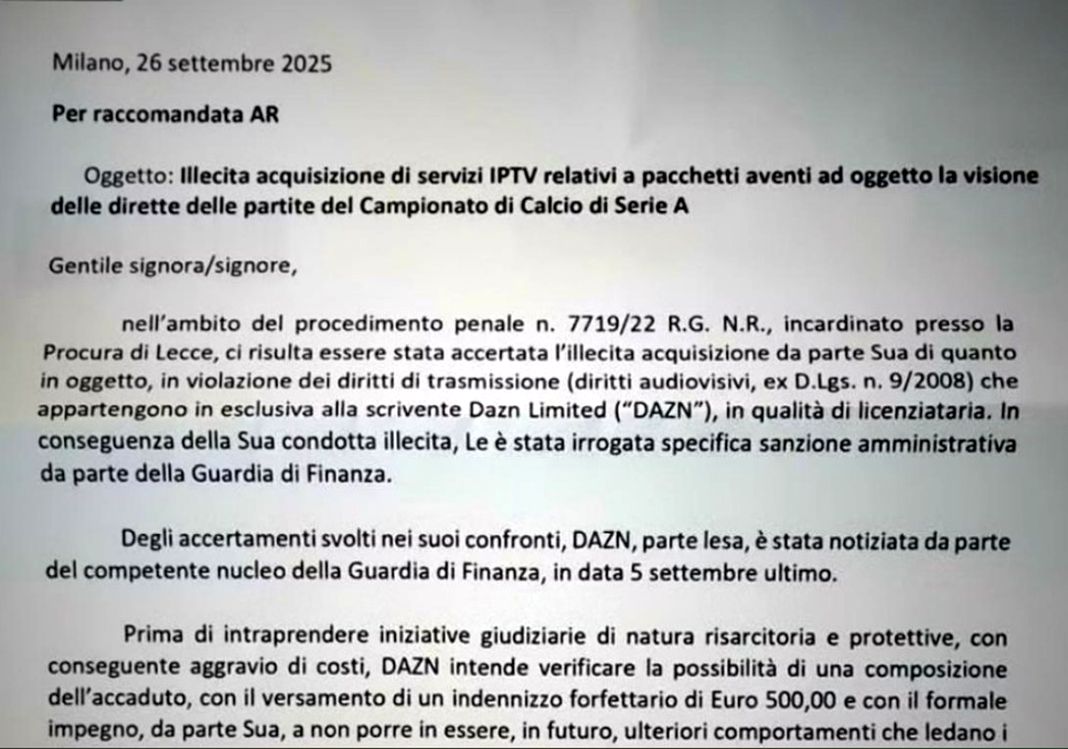 lettera Dazn