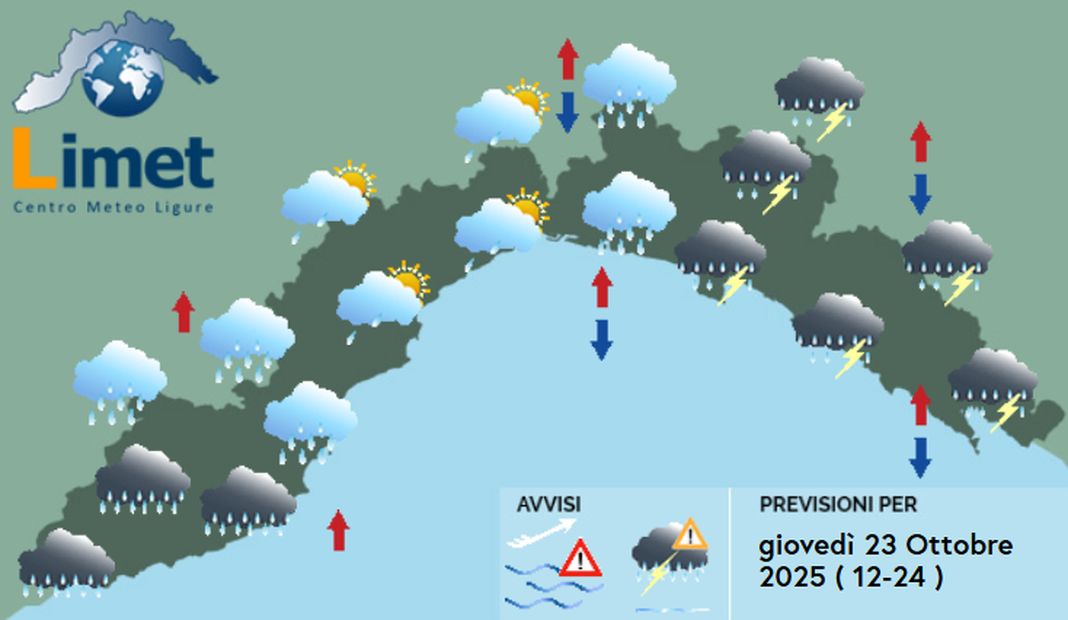 meteo Liguria giovedì 23 ottobre 2025