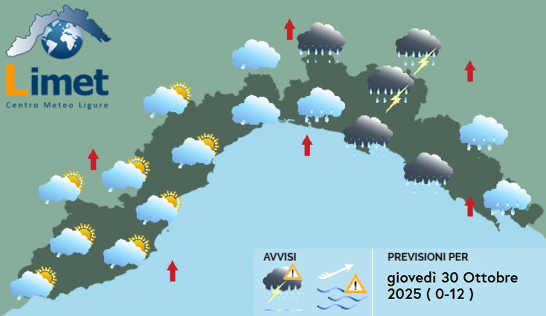 meteo Liguria giovedì 30 ottobre 2025