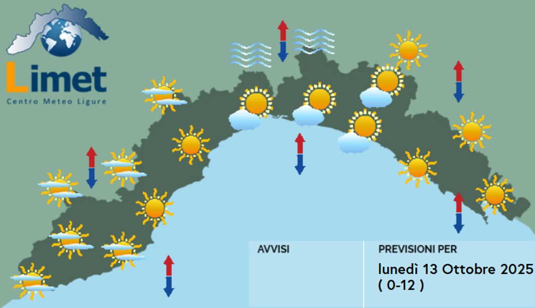 Meteo Liguria lunedì 13 ottobre 2025